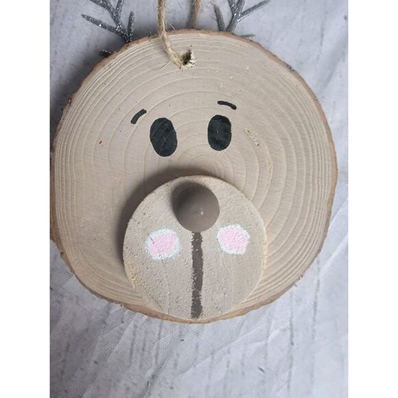 Rustic Handmade Wood Slice Reindeer Christmas Ornament 3 Inch New - Picture 2 of 5